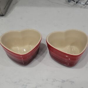 Le Creuset Heart-Shaped Set Of 2 Red Ramekin Stoneware Dishes